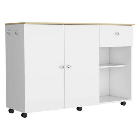 Smooth Rolling Kitchen Island With Locking Casters Ample Drawer Double Door Cabinet Shelving Towel Hook Portable Cart Dead Simple Setup Game Changer Home Multicolor