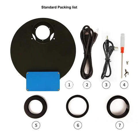 Electric Filter Wheel For Astronomy Imaging Gear With 3 Interchangeable Disks, cables, screwdriver, and eyepiece adapters