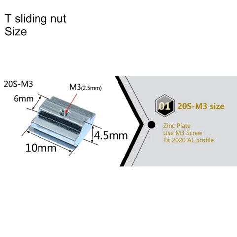 100 Pieces 2020 Series Sliding T Nuts M3 Thread Hammer Head Slide In T Nut For 6mm T Slot Aluminum Extrusion Profiles Carbon Steel Zinc Plated Heavy Duty Durable Hardware Kit For Quick Assembly, 20S-M3 size
