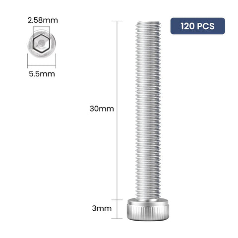 Top Shelf M3 X 30mm Hex Socket Head Cap Screws Crafted From Ridiculously Tough 304 Stainless Steel 18 8 With Full Threads Bright Finish Pack Of 120. M3 bolt dimensions.