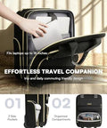 Amazon Arcoyard underseat carry-on luggage with wheels, black 16-inch rolling laptop bag; front view with laptop