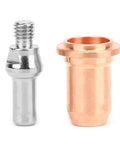 Pro Plasma Torch Consumables Kit Featuring 10 Red Copper Electrodes And 10 Tip Nozzles, showcasing silver steel and red copper parts.