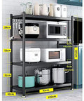 Badass Heavy Duty Carbon Steel 4 Tier Adjustable Storage Shelf Free Standing Metal Shelving Rack with kitchen appliances.
