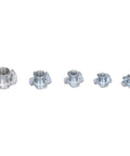 Set of 5 galvanized carbon steel tee nuts from the 105 Piece T Nut Assortment Kit Galvanized Carbon Steel 4 Prong Tee Nut Fasteners