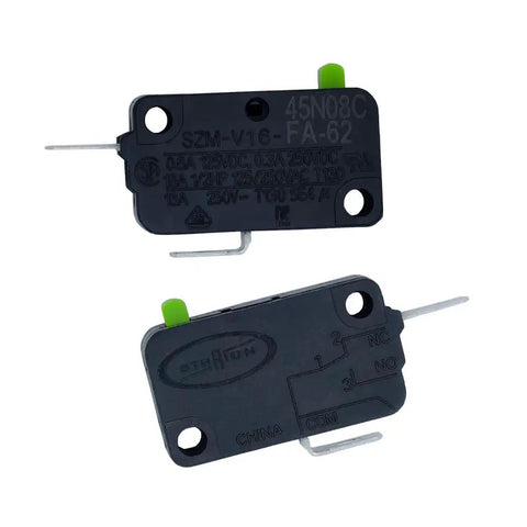 Microwave Oven Door Interlock Switch 16A 250VAC with 2NO 2NC Contacts, SZM-V16-FA-62 model, front and side view.
