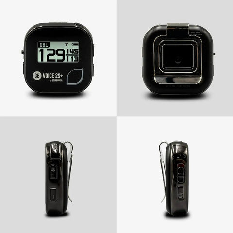 Voice 2S Plus Talking Golf GPS Rangefinder With Clip-On Hat Mount Real-Time Front Center Back Distances Black front view