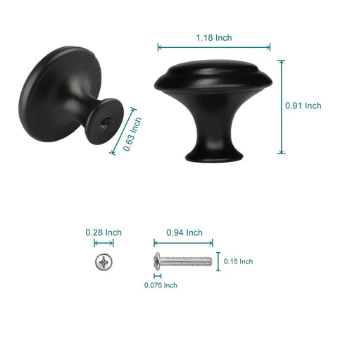 12 Pack Black Cabinet Knobs 1.2 Inch Modern Drawer Knobs For Cabinets And Drawers Aluminum Alloy Durable dimensions