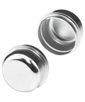 Two chrome trailer hub dust caps, 1.98-inch diameter, for trailer axles and wheel bearings.
