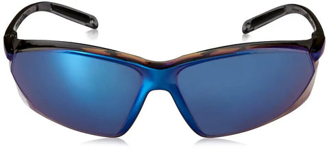 Built Tough Safety Glasses With Blue Mirror Polycarbonate Lenses And Super Comfy Wraparound Temples For Dead Clear Vision And Snug Secure Grip In Sleek Gray Finish Bulk Pack Of 10 front view of glasses
