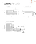Technical diagram showing single jamb, L-shaped casing, and door cutaway view of Planum 2122 Double Swing Interior French Doors.