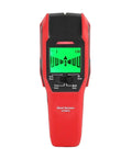 UT387C Heavy Duty Stud Finder And Wall Scanner With Live Wire Detector and Metal Sensor, red color, LCD display showing scanning functionalities.