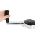 Heavy Duty L Shaped Hand Crank Wheel With Knob For Mobile Shelving Archives displayed with a hand gripping the black knob.