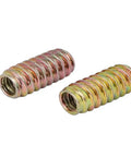 Heavy Duty Bronze E Nut Inserts For Fine Woodworking Rock Solid Furniture Hardware Top Grade Carbon Steel Bolts Pack Of One Hundred - close-up of two bronze inserts