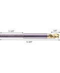 End mill side view: solid carbide, ZRN-coated, 3-flute, 5/16" dia, 1/4" reduced shank, 1/2" DOC, 3-3/4" OAL