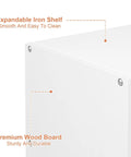 Close-up of Expandable 3 Tier White Shoe Rack Organizer with iron shelf and wood board, ideal for closet and hallway use.