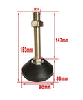 Rock Solid Adjustable Leveling Feet With Thick Rubber Base Pads Heavy Duty Carbon Steel Bolts For Machinery And Furniture Zero Wiggle Quick Threaded Lift Design Set Of Eight showing dimensions and design details.