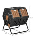 Front view of Dual Chamber Compost Tumbler For Backyard And Garden 360 Degree Rotating Design With 24 Aeration Vents 34.5 Gallon High Capacity Outdoor Bin