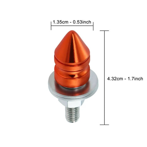 Orange spike license plate bolt kit aluminum alloy decorative screws and frame fasteners for cars and motorcycles, single bolt view.