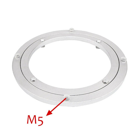 Rock Solid Heavy Duty Aluminum Lazy Susan Table Bearing with smooth swiveling plate, showing mounting holes for easy installation.