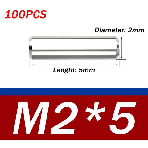 Shop Ready 304 Stainless Steel Dowel Pins 100 Piece Kit Precision Hardened Alignment Rods For Cnc Fixturing And Industrial Gear Featuring Zero Slop Fitment And Built Tough Reliability In 2X5 Millimeter Specs, showing a single 2mm x 5mm dowel pin.