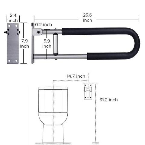 Diagram of Heavy Duty 23.6 Inch Handicap Grab Bar Wall Mounted Bathroom Rail for Seniors and Elderly installation
