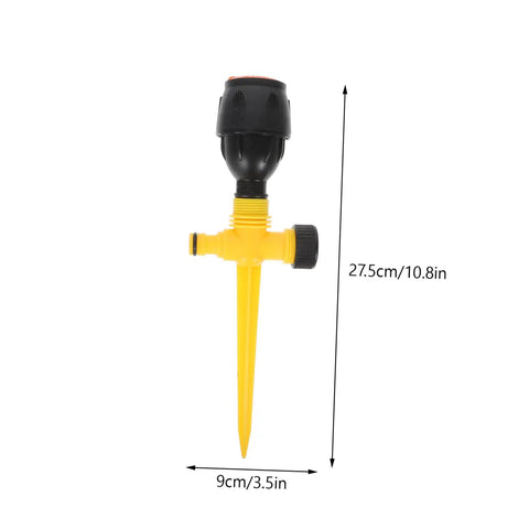 Adjustable Rotary Sprinkler for Automatic Garden Watering, yellow plastic, 27.5cm tall, black rotating head, single unit