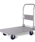 Heavy Duty Folding Flatbed Hand Cart Steel Platform Truck With Smooth Rolling Swivel Wheels For Moving Heavy Gear Garden Pots And Warehouse Storage Real Deal with diamond plate surface and swivel wheels.