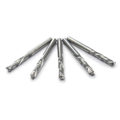 Pro Grade One Eighth Inch Shank Carbide End Mills Three Point One Seven Five By Seventeen Millimeter Up And Down Cut Square Nose CNC Spiral Router Bits Two Flute For Wood Five Piece Precision Set ALTIN Coated For Longer Tool Life And Smoother Cuts