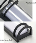 Close-up of ROPCVAX Led Wall Sconce Lighting Fixture Lamp Modern Minimalist Aluminum Black with acrylic lampshade and aluminum body.