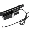 Heavy Duty 12VDC Hydraulic Linear Actuator Rock Solid 8 Inch Stroke 1700 Lb Capacity showing black metal body and wires.