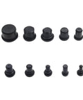 10 Piece Rubber Stopper Set In 10 Sizes Solid Hole Plugs For Pipes Drains Lab Equipment And DIY Projects Flexible Durable Rubber Plugs For Sealing One Hole Assorted Sizes For Quick Fits, black rubber plugs arranged by size