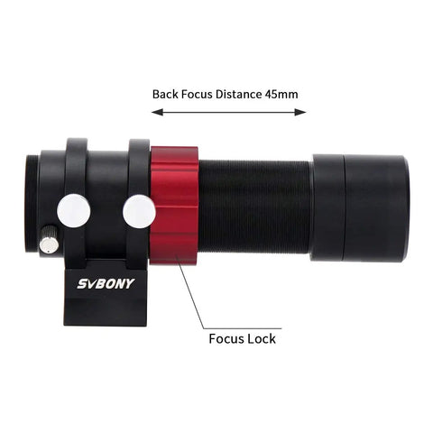 Mini Guide Scope 30mm F4 Finder For Auto Guiding Cameras Like SV305C Pro, side view with 45mm back focus and focus lock shown