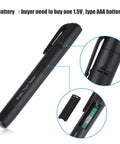 Front view of black handheld Brake Fluid Tester with pocket clip and five LED indicators.