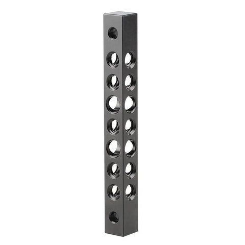 Kick Ass Aluminum Cheese Bar For Camera Monitor Rig Mount Standard Quarter Inch Screw Holes Lightweight Black Video Accessory showed from side angle.