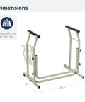 Toilet Safety Frame With Freestanding Grab Bar For Bathroom, Sturdy Aluminum Rail, Dimensions Labeled, Supports Up To 300 Pounds