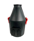 Wall Mounted Dust Collector With Turbo Suction And Dual Filter System, black with red clamps, designed for woodworking cleanup.