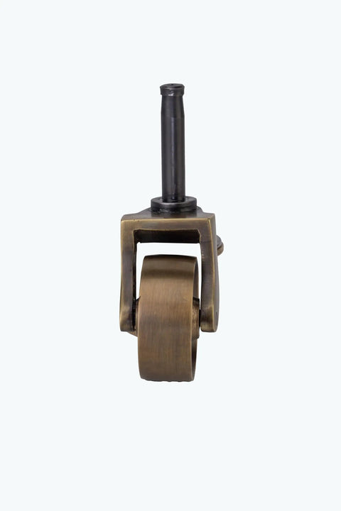 Heavy Duty Antique Brass Replacement Caster Wheels Smooth As Butter Rolling For Furniture Set Of Four Compact Rollers One Three Eighth Inch Diameter Vintage Slick Finish Easy Kit detailed view of a single caster wheel