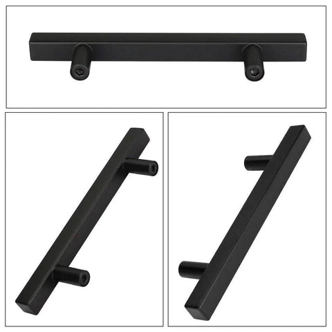 30 Piece 3 Inch Black Cabinet Pulls Square Stainless Steel Handles With Screws For Kitchen Cabinets, Bathroom Vanities, And Drawers, Easy Install, Flat Black Finish PHJ22BK76, front and angled view
