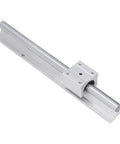 Two Piece 300mm Steel Linear Rail Guide With SBR16 Slide Block For CNC Parts And Precise Motion, Easy Install With Five Mounting Holes On Each Block, Heavy Duty Steel Rails For Reliable Smooth Linear Travel, angled view