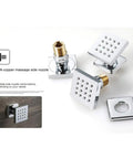 Badass Wall Mounted LED Shower System With Copper Faucet And 43Cm Canopy Featuring Six Mode Spray Settings Rust Proof Silver Finish Smooth Thermostatic Valve Game Changer Build, showcasing copper massage side nozzles.