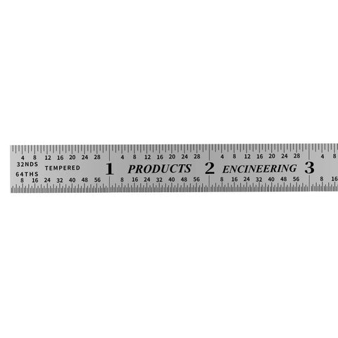 Close-up view of USA Made 6 Inch Flexible Steel Machinist Ruler With Satin Chrome Finish Handy For Curved Surfaces And Tight Spots