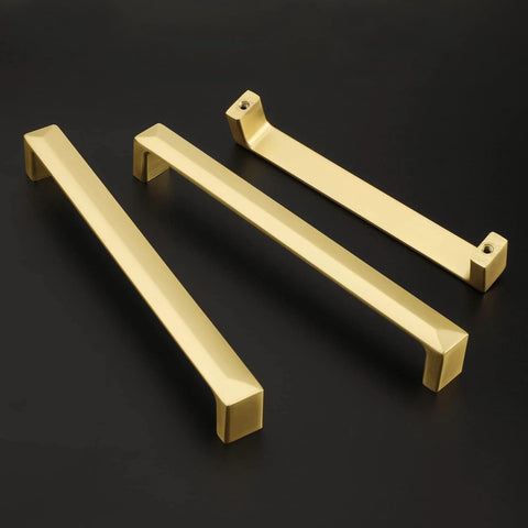 Two Pack Gold Cabinet Handles 5 Inch Center To Center Solid Zinc Alloy Brushed Gold Kitchen Drawer Pulls on black background