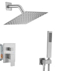 Dope Brushed Nickel Shower System With 8 Inch Rainfall Shower Head Handheld Shower Luxury Rain Mixer Wall Mounted Shower Faucet Rough In Valve And Trim Kit