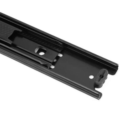 Close-up of Premium Cold Rolled Steel Drawer Slides 35x45cm With Soft Close And Damping Buffer, showing black steel details