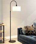 70 Inch Arc Floor Lamp With Fabric Shade In Brass White Modern Curved Arm Reading Light For Living Room Cozy Reading Nook Vibe Next To Sofa