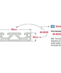 Top Shelf Rock Solid T Slot Aluminum Extrusion Bar Two Open Channels Linear Motion Guide Rail dimensions 80mm by 20mm with part number 40-8020.