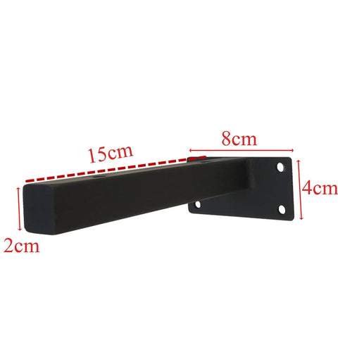 Heavy Duty Floating Shelf Brackets 30Cm 2 Pack Matte Black Iron Wall Mounted L Brackets showing dimensions 15cm x 8cm x 2cm.
