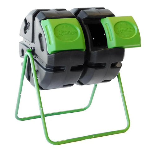 37 Gallon Dual Chamber Tumbling Composter For Backyards Backyard Friendly No Fuss With Easy Turn Barrel And Aeration Vents