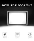 JUDYSSY Outdoor 100W Led Outdoor Flood Light, Security Light 3 Color Changing, 100w,1 Pack, showing front view and specifications.