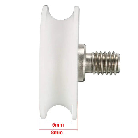 Bearing Roller With Threaded Rod Kit For Sliding Doors 22x8mm Nylon Wheel M6 Thread U Groove Track Guide White Pack Of 4 Quiet Smooth Sliding DIY Accessory, 5mm groove